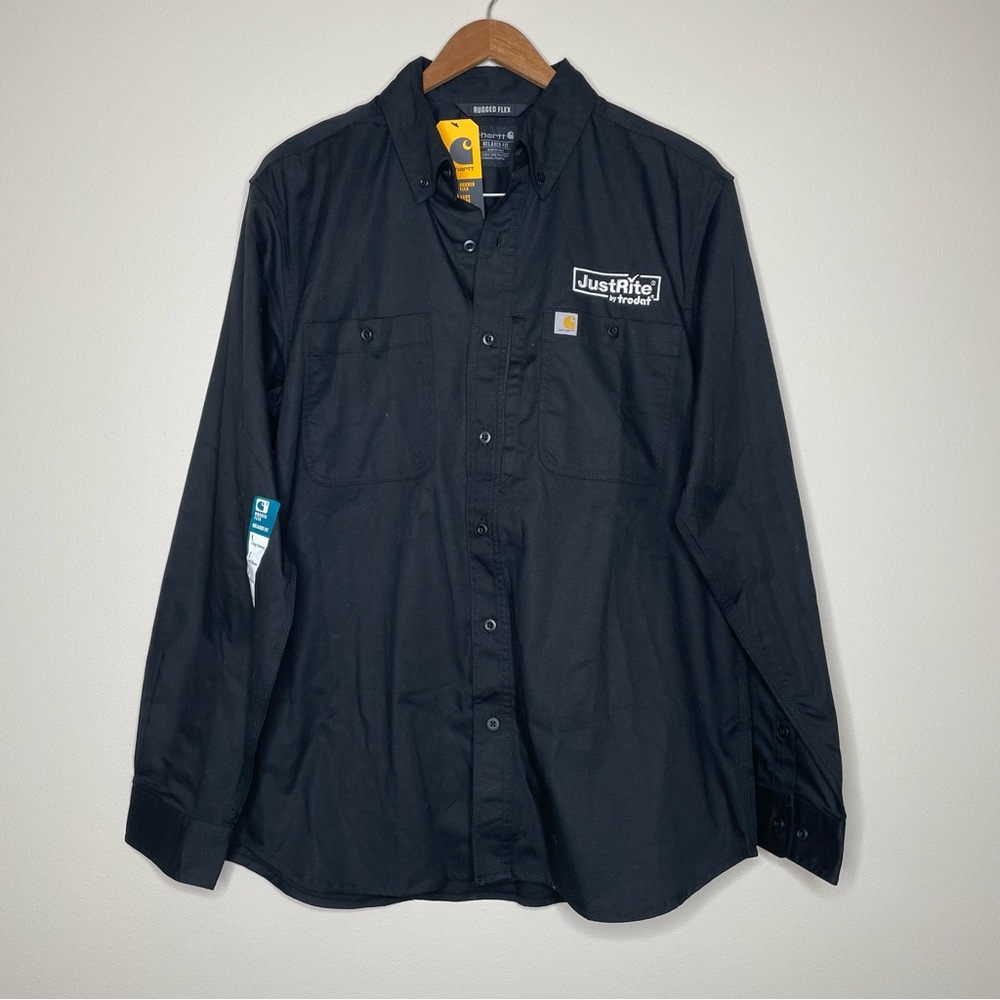 NEW Carhartt Rugged Flex Black Canvas Work Shirt with Embroidered Logo